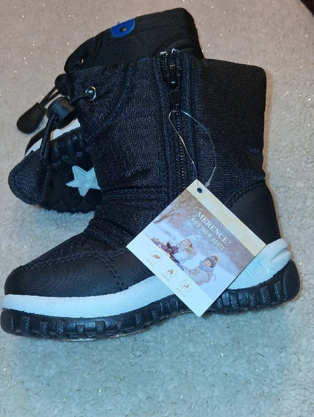 Brand New Kids Black Snow Boots with Easy Toggle Closure Size 23